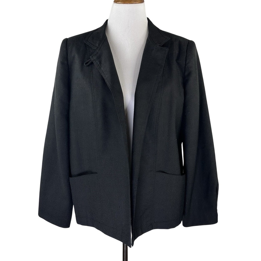Chaus Linen Blend Open Front Blazer Jacket‎ Long Sleeve Black Pockets Women's 36